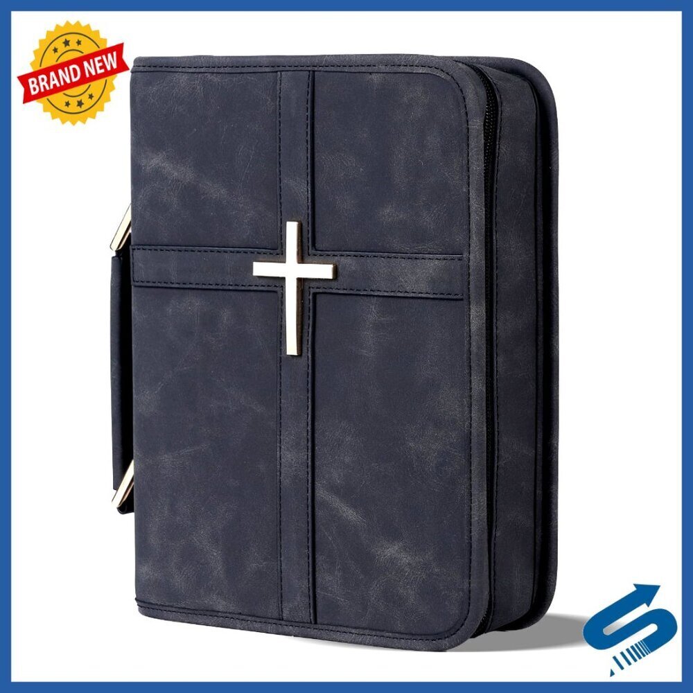 Vegan Leather Bible Cover with Phone Pocket, Cross Design, Gift Box Packaging
